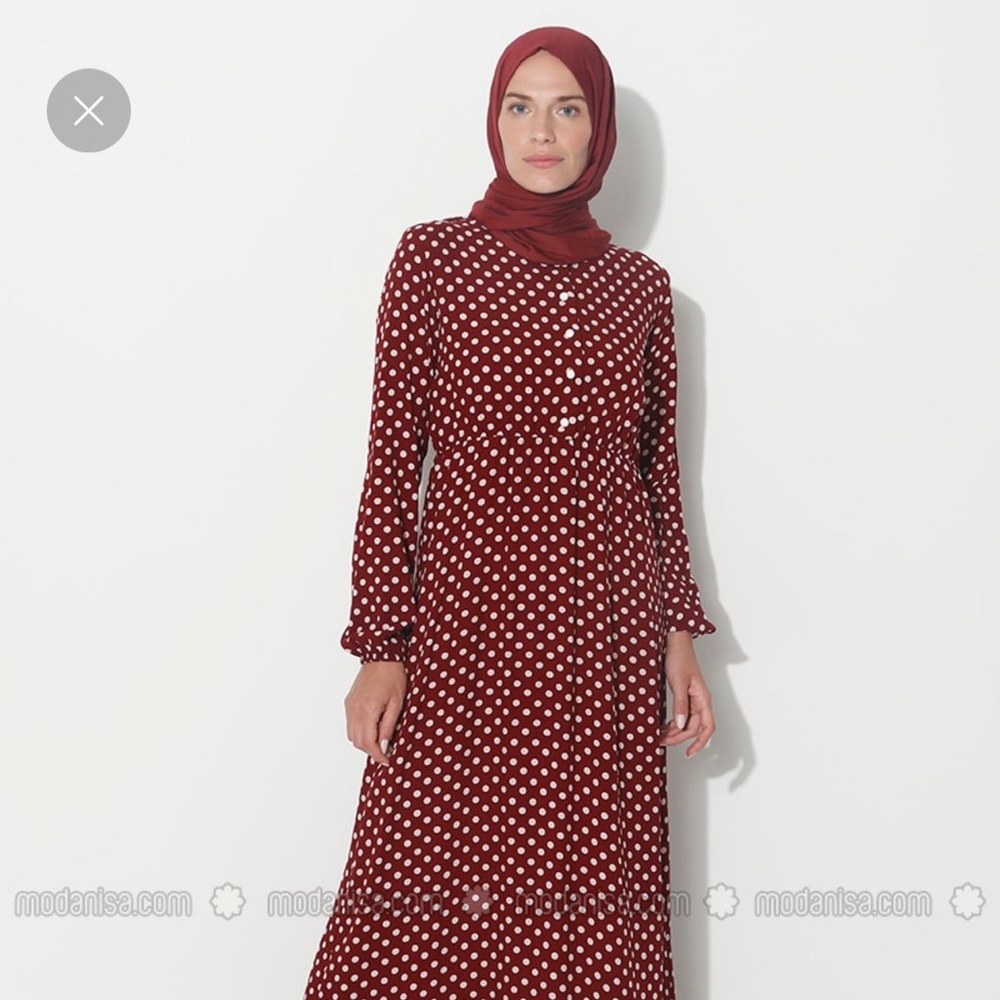 Long Sleeve Polka Dot Maxi Dress in Wine